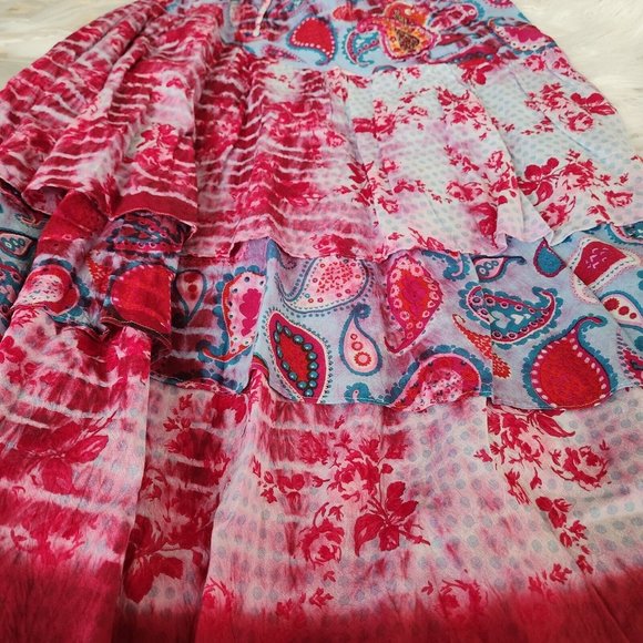 Paisley tiered pink blue dye Maxi Skirt mixed print patchwork - Picture 9 of 13